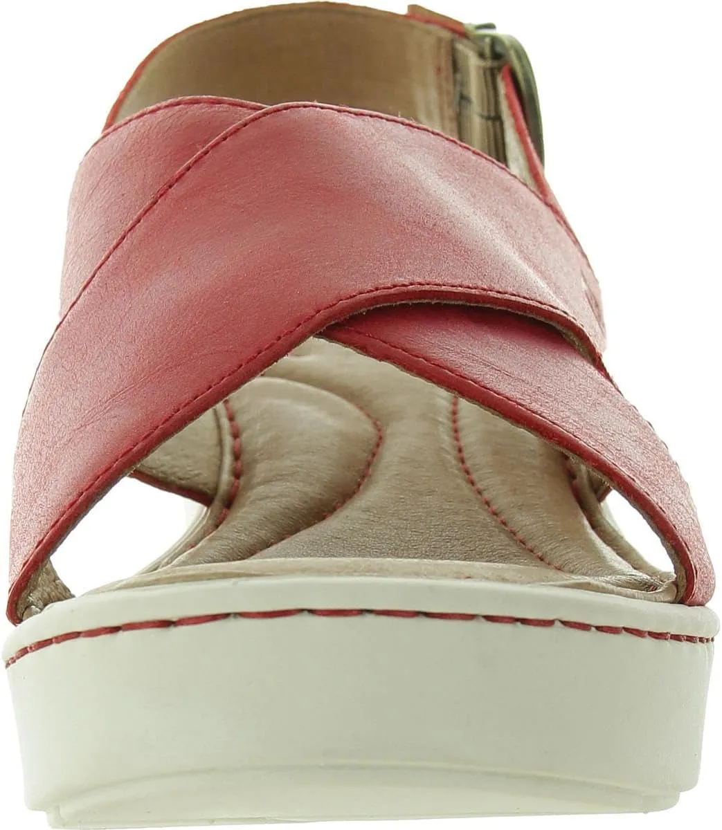 BORN Womens Criss-Cross Leather Wedge Sandals