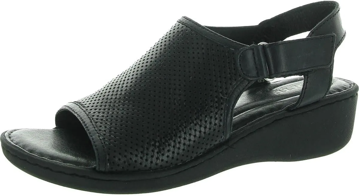 BORN Womens Perforated Leather Wedge Sandals