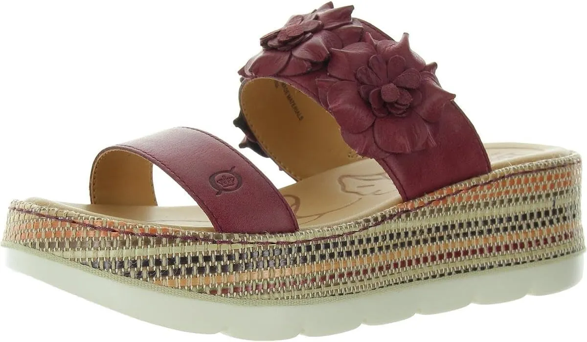BORN Womens Solid Leather Wedge Sandals
