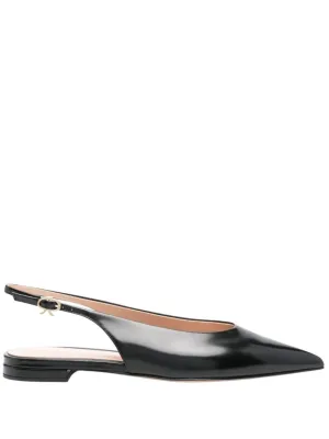 Buckle-Fastened Black Calf Leather Flats