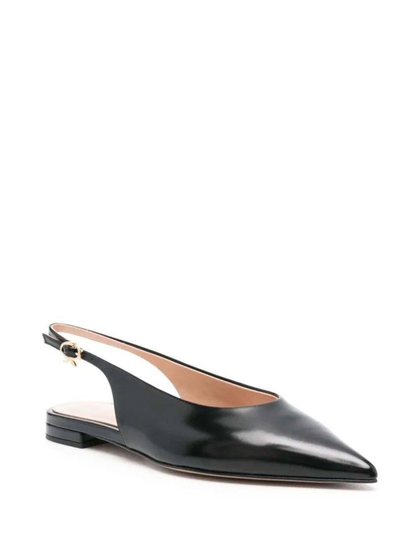 Buckle-Fastened Black Calf Leather Flats