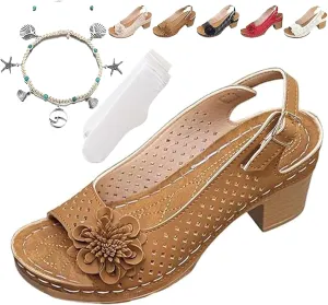Buckled Square Heel Sandals for Women,Buckled Square Heel Summer Sandals,Low Slingback Peep Toe Wedge Shoes