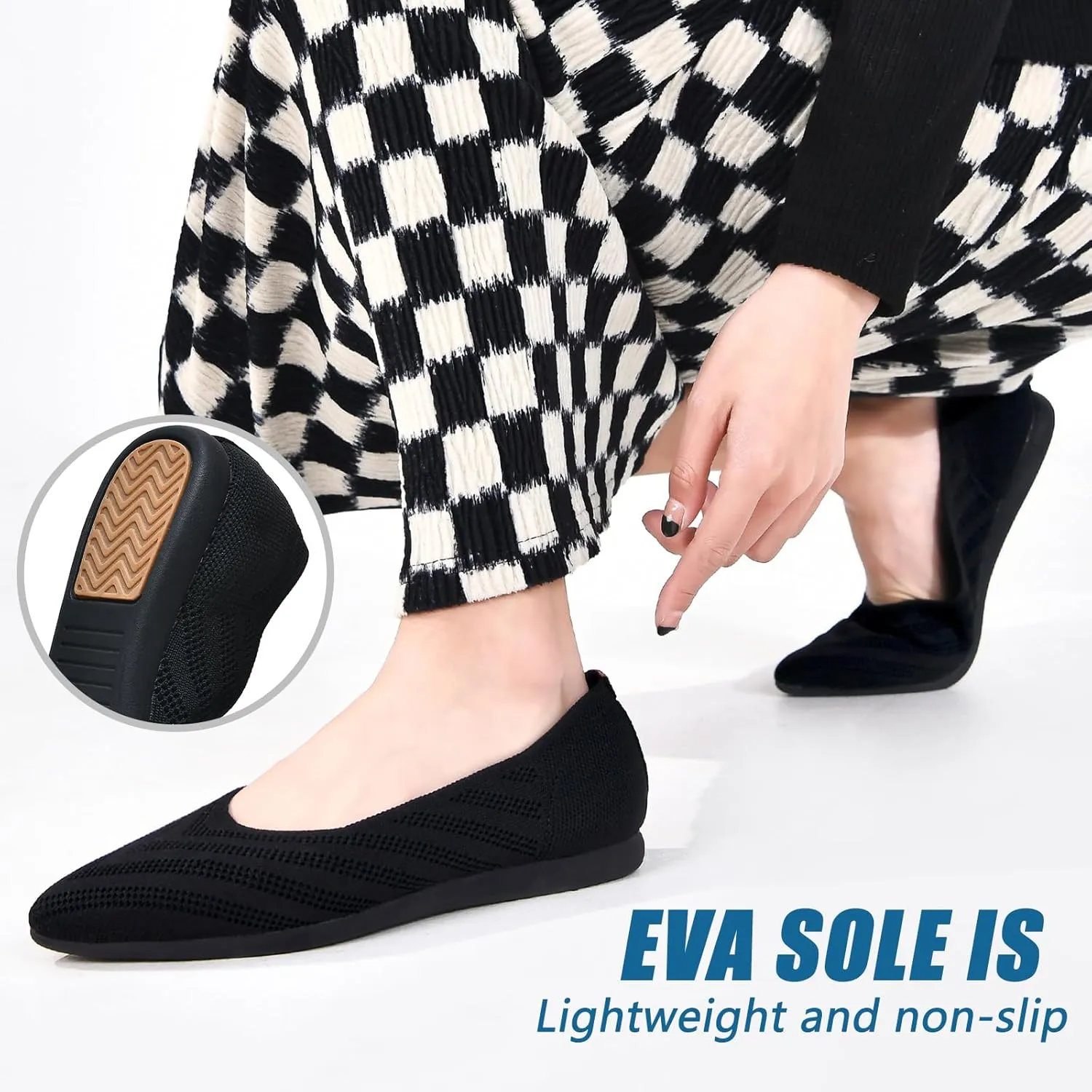 Buyrew Women's Flats Pointed Toe Ballet Shoes Knit Dress Shoes Low Wedge Slip On Arch Support Walking Office Business Flats