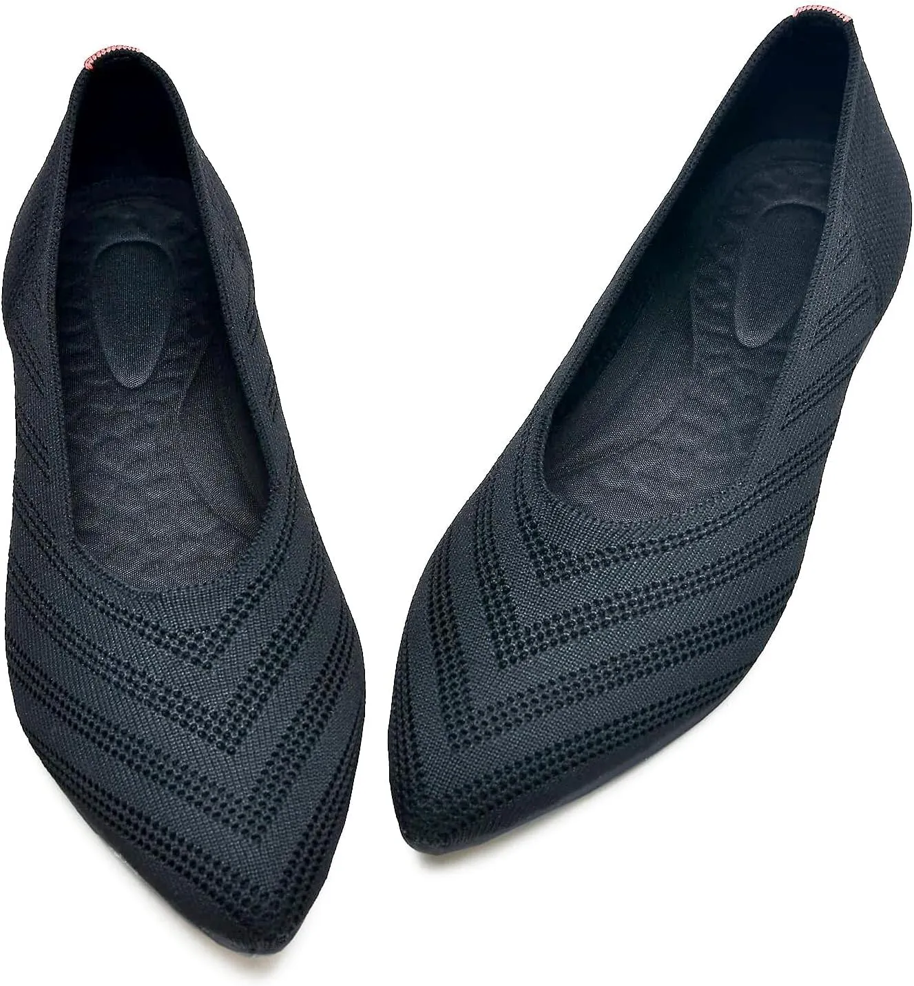 Buyrew Women's Flats Pointed Toe Ballet Shoes Knit Dress Shoes Low Wedge Slip On Arch Support Walking Office Business Flats