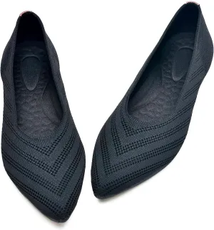 Buyrew Women's Flats Pointed Toe Ballet Shoes Knit Dress Shoes Low Wedge Slip On Arch Support Walking Office Business Flats