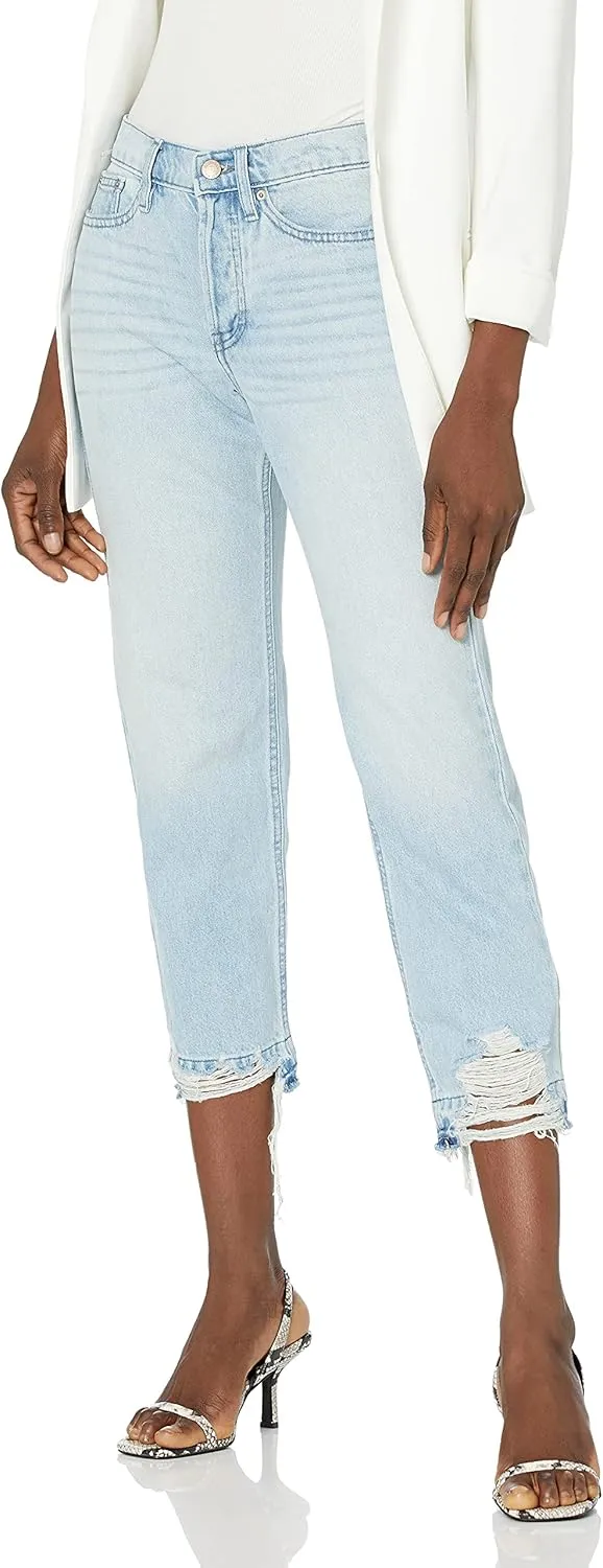 Calvin Klein Women's Jeans Hi Rise Straight Leg Crop W/Destructed Hem Vintage Denim