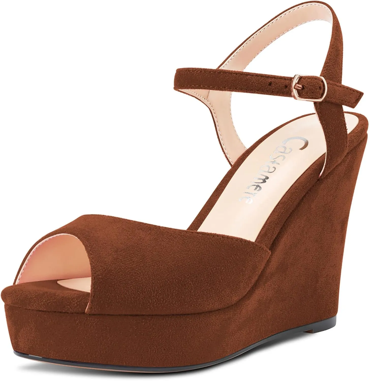 Castamere Women Chunky Block High Wedge Platform Heel Peep Open Toe Ankle Strap Sandals Slingback Buckle Classic 3.9 Inches Heels