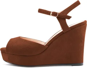 Castamere Women Chunky Block High Wedge Platform Heel Peep Open Toe Ankle Strap Sandals Slingback Buckle Classic 3.9 Inches Heels