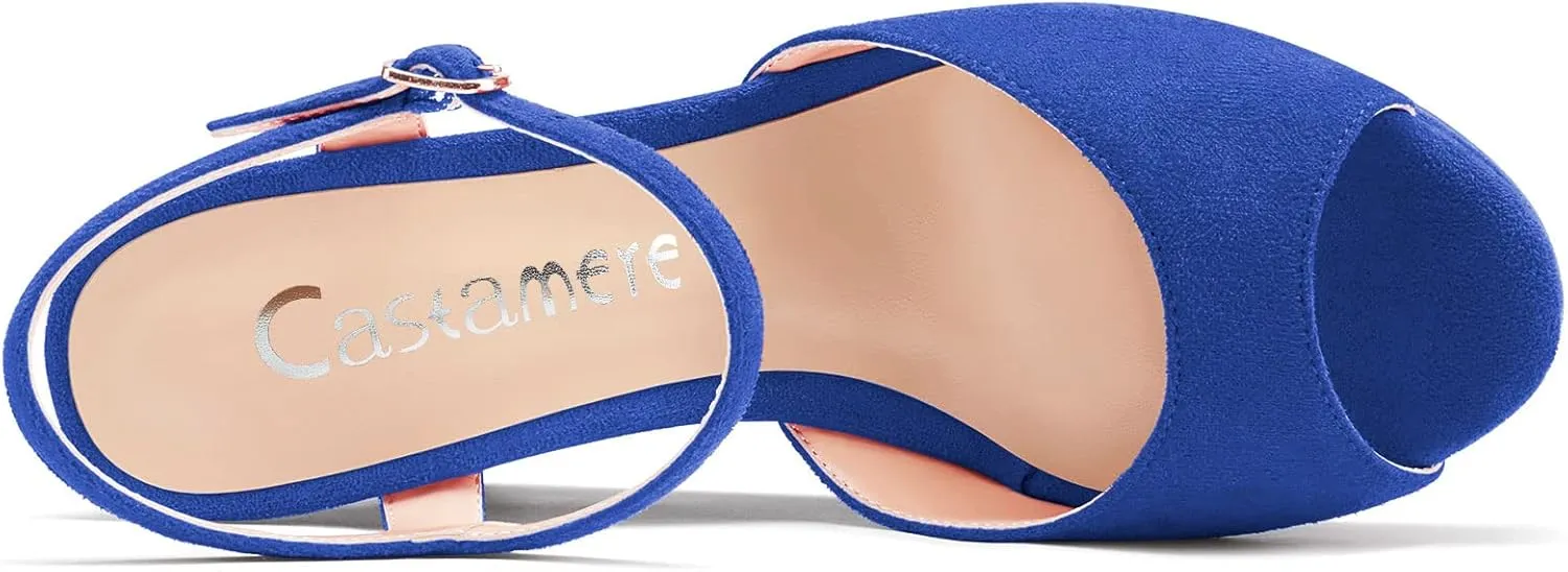 Castamere Women Chunky Block High Wedge Platform Heel Peep Open Toe Ankle Strap Sandals Slingback Buckle Classic 3.9 Inches Heels