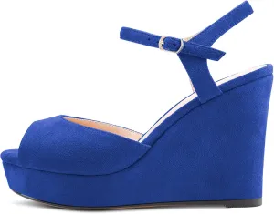 Castamere Women Chunky Block High Wedge Platform Heel Peep Open Toe Ankle Strap Sandals Slingback Buckle Classic 3.9 Inches Heels