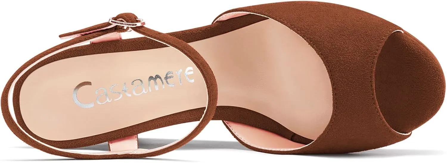 Castamere Women Chunky Block High Wedge Platform Heel Peep Open Toe Ankle Strap Sandals Slingback Buckle Classic 3.9 Inches Heels