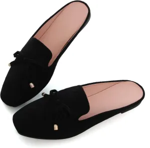 ChaiRong Zhou Ladies Casual Mule Shoes for Summer Square Toe Slip On Outdoor Walking Shoes Mule Flats