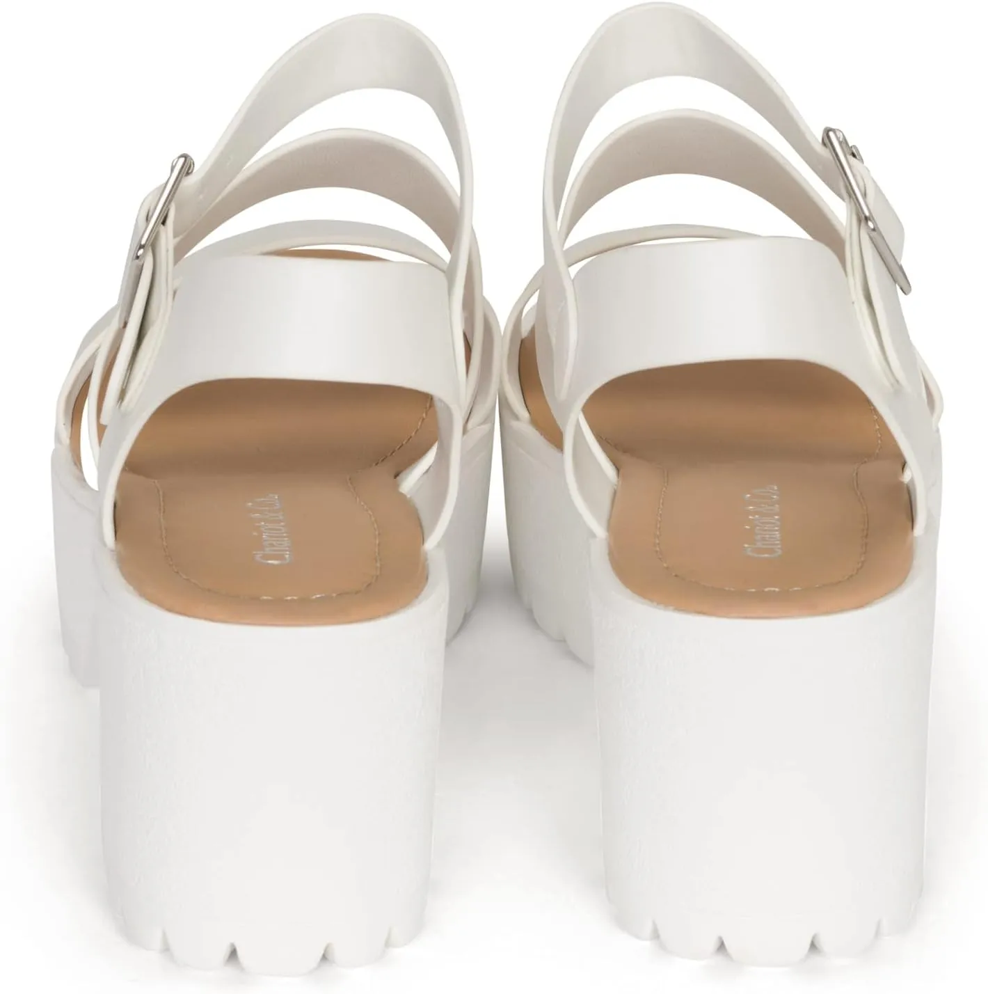 Chariot & Co- Credit- Women's Open Toe Double Band Ankle Buckle Block Heel Platform Lug Sole Sandal