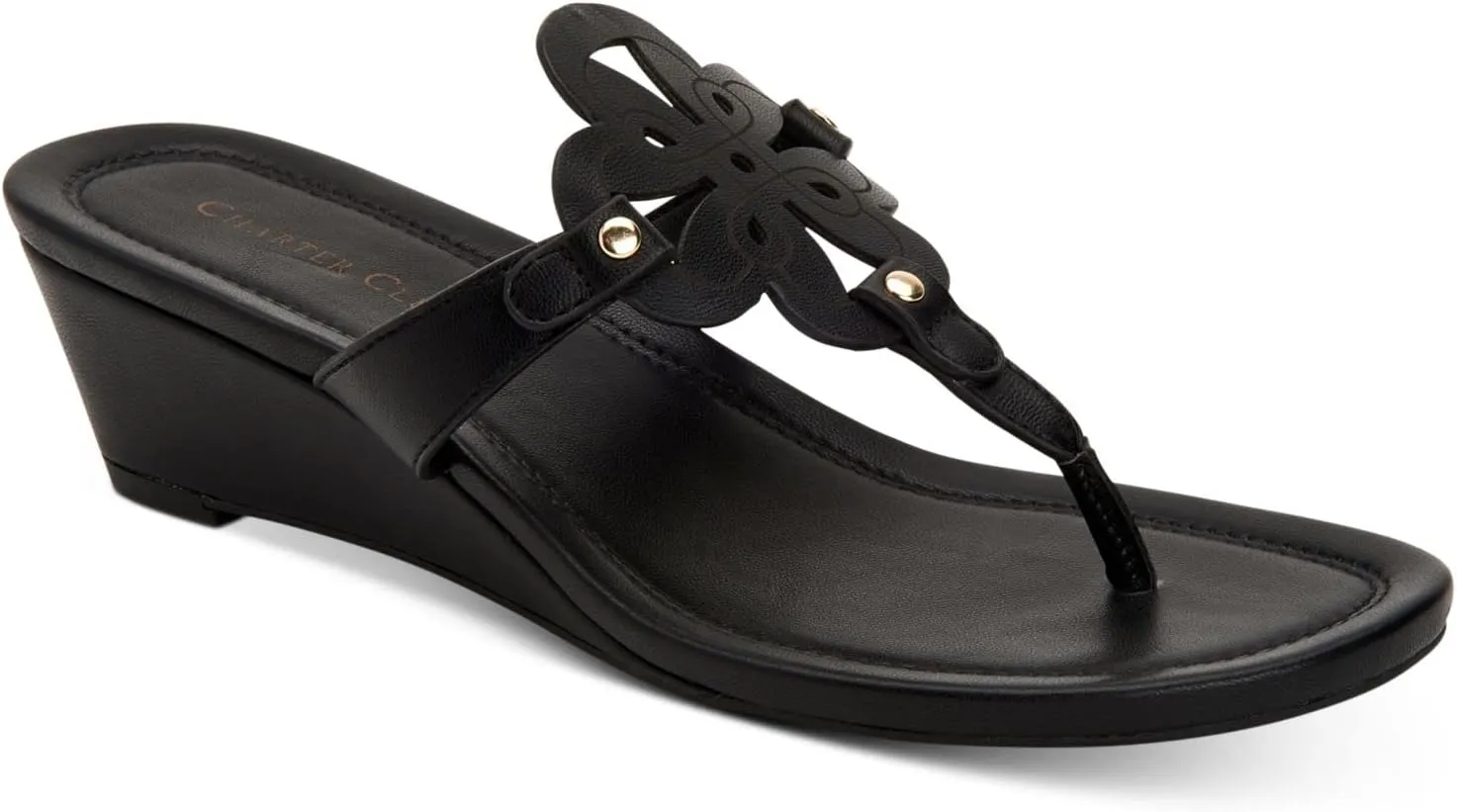 Charter Club Damask Womens Penelopee Slides Wedge Sandals, Black, 8.5 Medium (B,M)