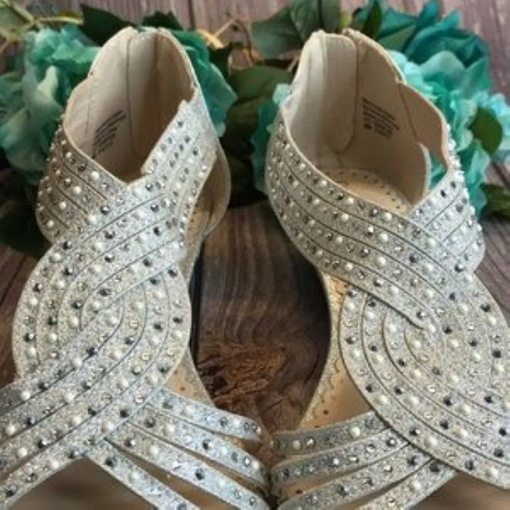 CHARTER CLUB Ginifur Silver Pearl Wedge Sandals 9M