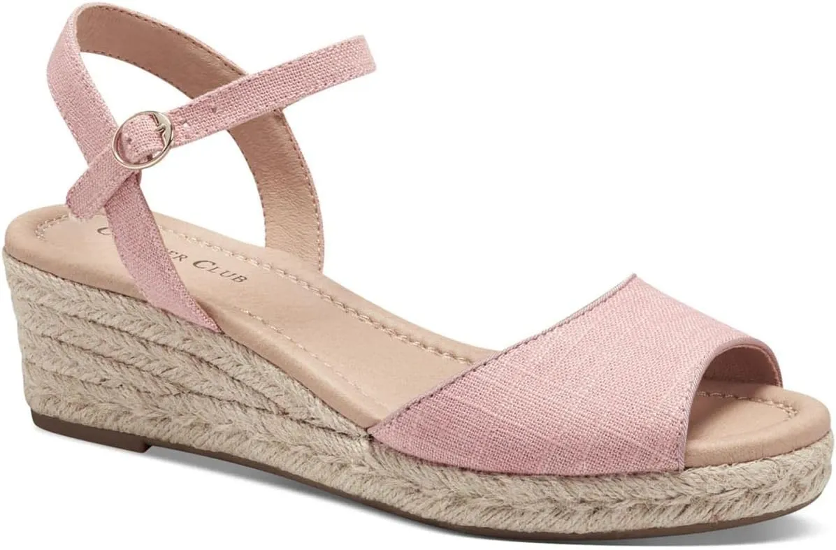 Charter Club Womens Luchia Canvas Buckle Wedge Sandals Pink 9.5 Medium (B,M)