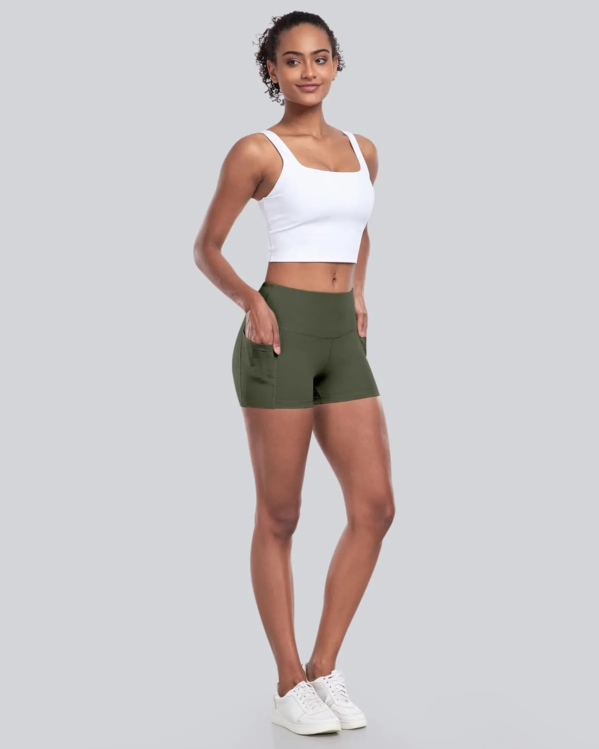 CHRLEISURE Womens Biker Yoga Shorts with Pockets: High Waisted Tummy Control Spandex Workout Athletic Gym Shorts 4 Packs