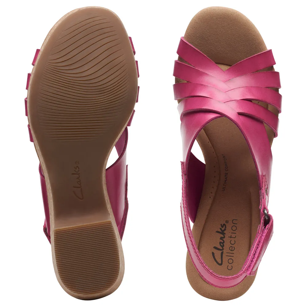 Clarks Giselle Glow Fuchsia Leather Wedge Sandals (Women's)