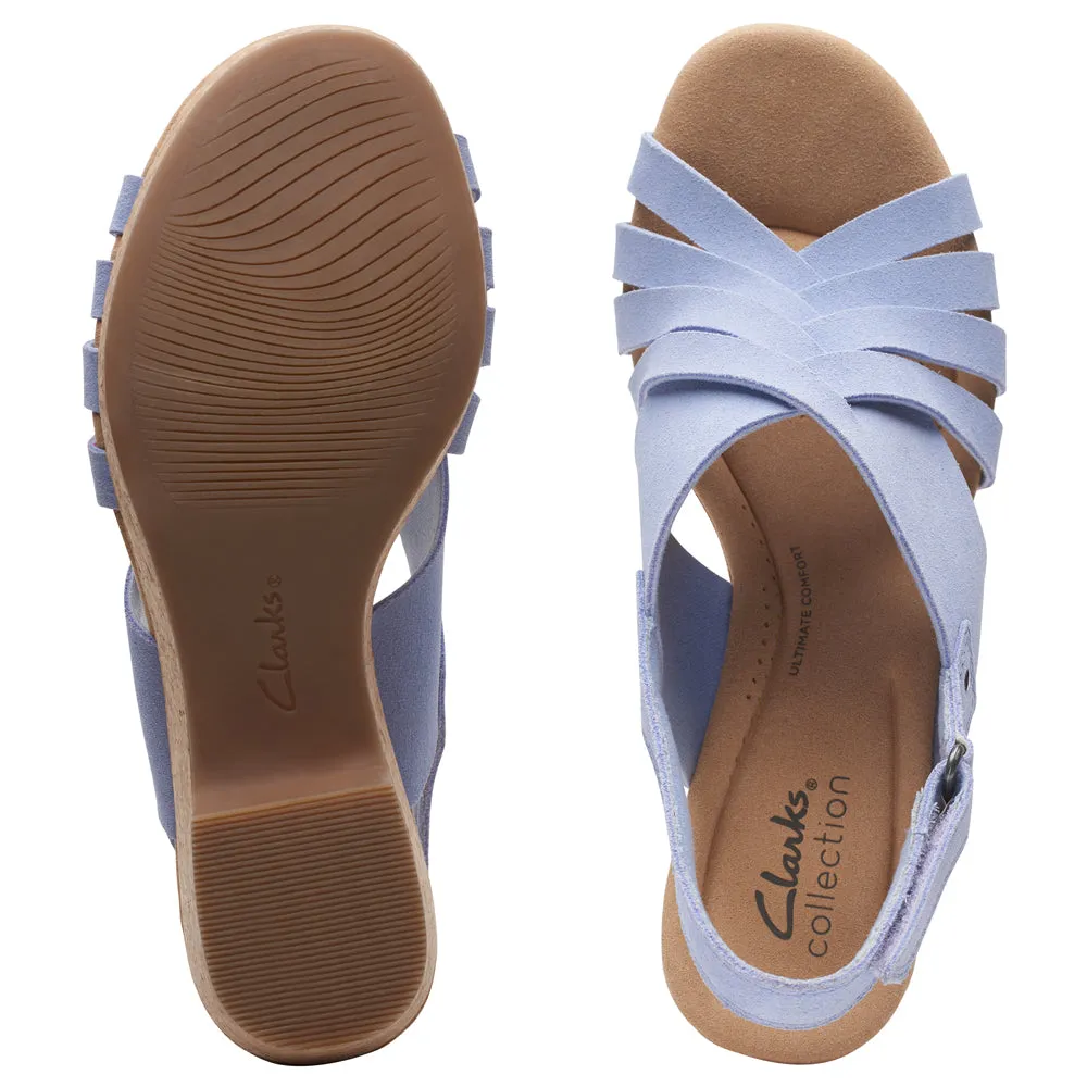 Clarks Giselle Glow Powder Blue Suede Wedge Sandals (Women's)
