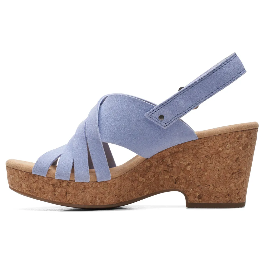 Clarks Giselle Glow Powder Blue Suede Wedge Sandals (Women's)