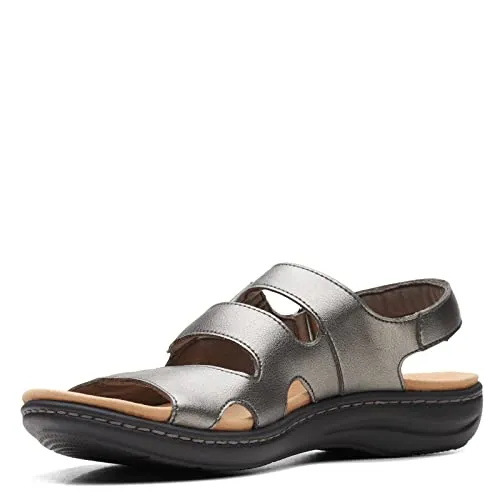 Clarks Laurieann Style Flat Sandal, Pewter Synthetic, 10.5 Medium