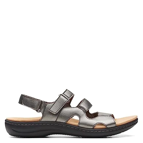 Clarks Laurieann Style Flat Sandal, Pewter Synthetic, 10.5 Medium