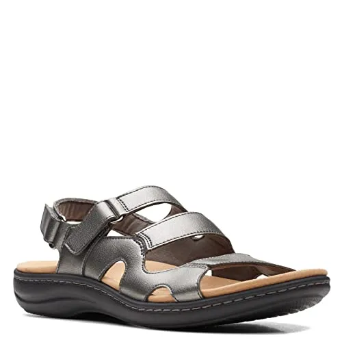 Clarks Laurieann Style Flat Sandal, Pewter Synthetic, 10.5 Medium