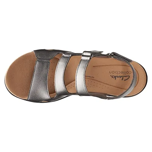Clarks Laurieann Style Flat Sandal, Pewter Synthetic, 10.5 Medium