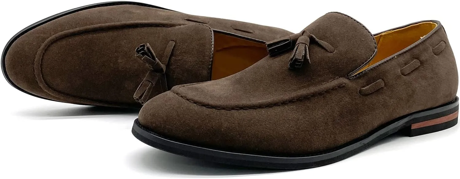CMM Men's Suede Slippers Loafers Dress Shoes with Tassel Flats Slip-on Prom Loafer
