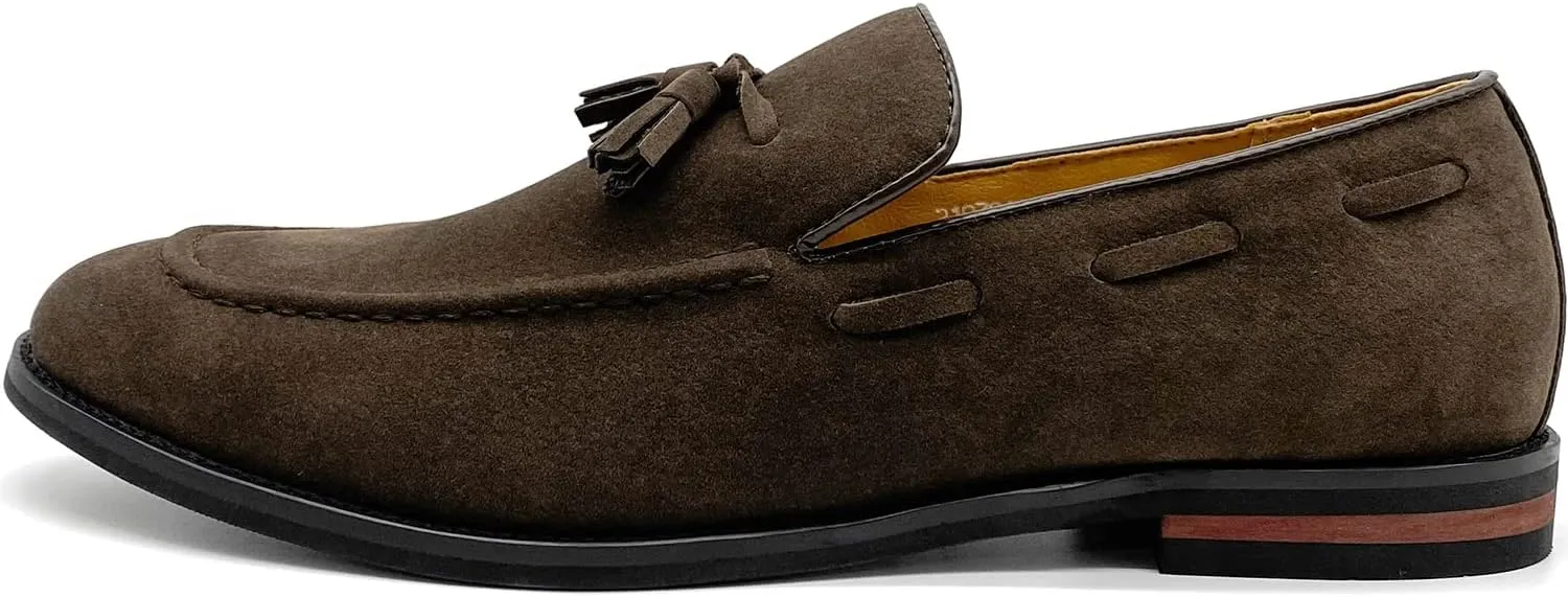 CMM Men's Suede Slippers Loafers Dress Shoes with Tassel Flats Slip-on Prom Loafer