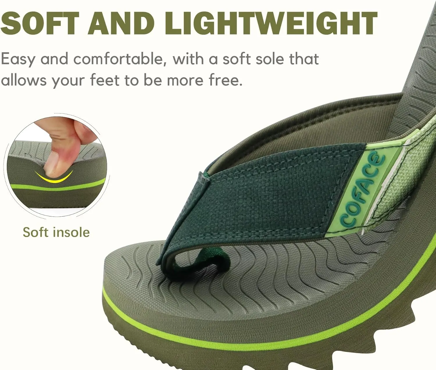 COFACE Flip Flops for Men with Arch Support Mens Sport Beach Thong-Sandals Outdoor 2025 Summer Leather Sandal for Man