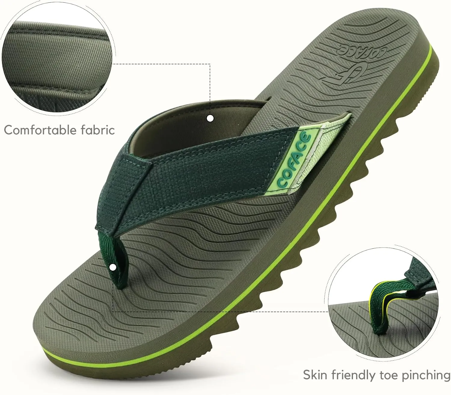 COFACE Flip Flops for Men with Arch Support Mens Sport Beach Thong-Sandals Outdoor 2025 Summer Leather Sandal for Man