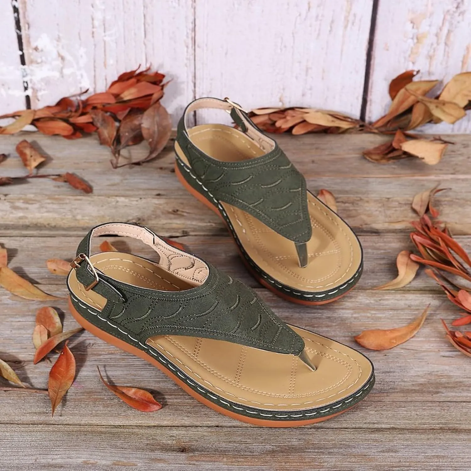 Comfortable Sandals for Women Wiide Width Ankle Strap Flips Flops Summer Dressy Boho Beach Walking Wedge