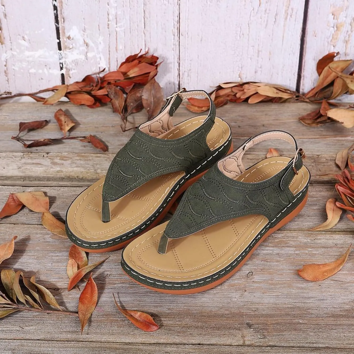 Comfortable Sandals for Women Wiide Width Ankle Strap Flips Flops Summer Dressy Boho Beach Walking Wedge