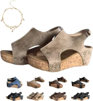 Cork Wedge Sandals for Women, Cork Platform Sandals, Thick Sole Comfy Leather Wedge Non-slip Summer Slippers