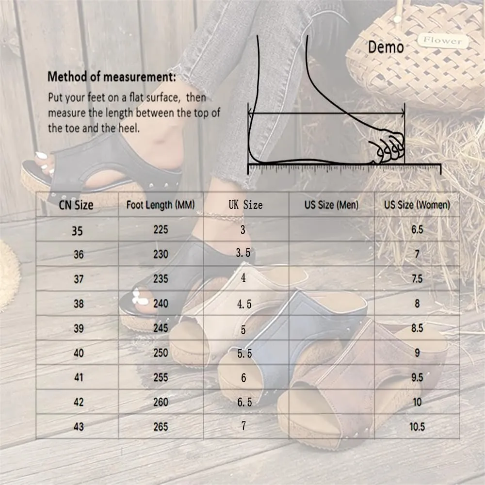 Cork Wedges Platform Slides,Women's Thick Sole Comfy Leather Wedge Non-slip Summer Sandals,Peep Toe Hollow out Slippers