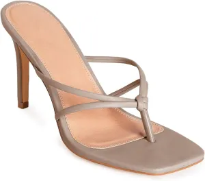 Coutgo Womens Strappy Heeded Sandals Square Toe Flip Flops Fashion Stiletto Thong Slip On Sandals
