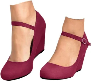Coutgo Womens Wedge Pumps Dressy Mary Jane Shoes Comfort Wedges Closed Toe Ankle Strap Heeled Shoes