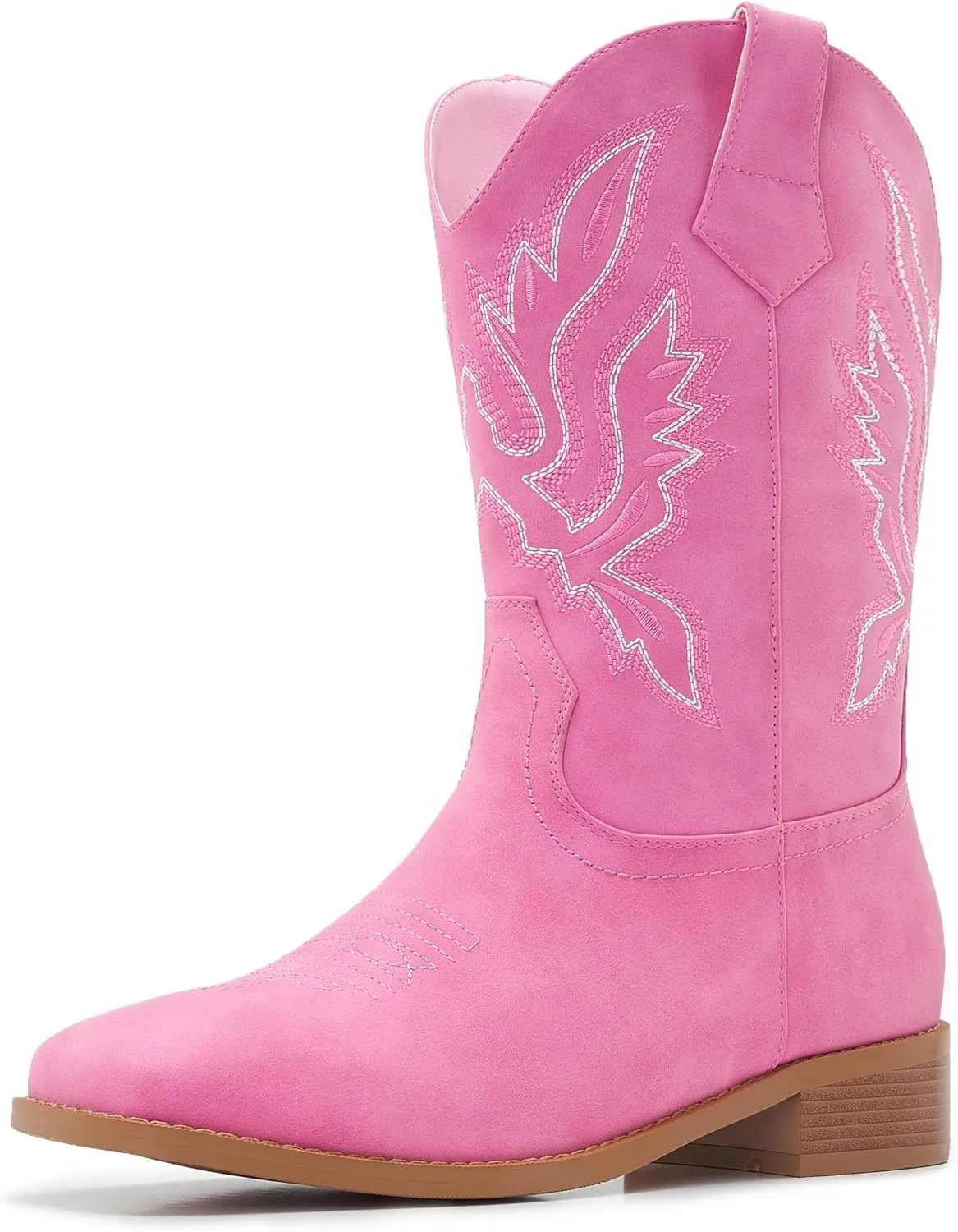 Cowgirl Boots Square Toe Cowboy Boots For Women Ladies Mid Calf Low Heel Flat
