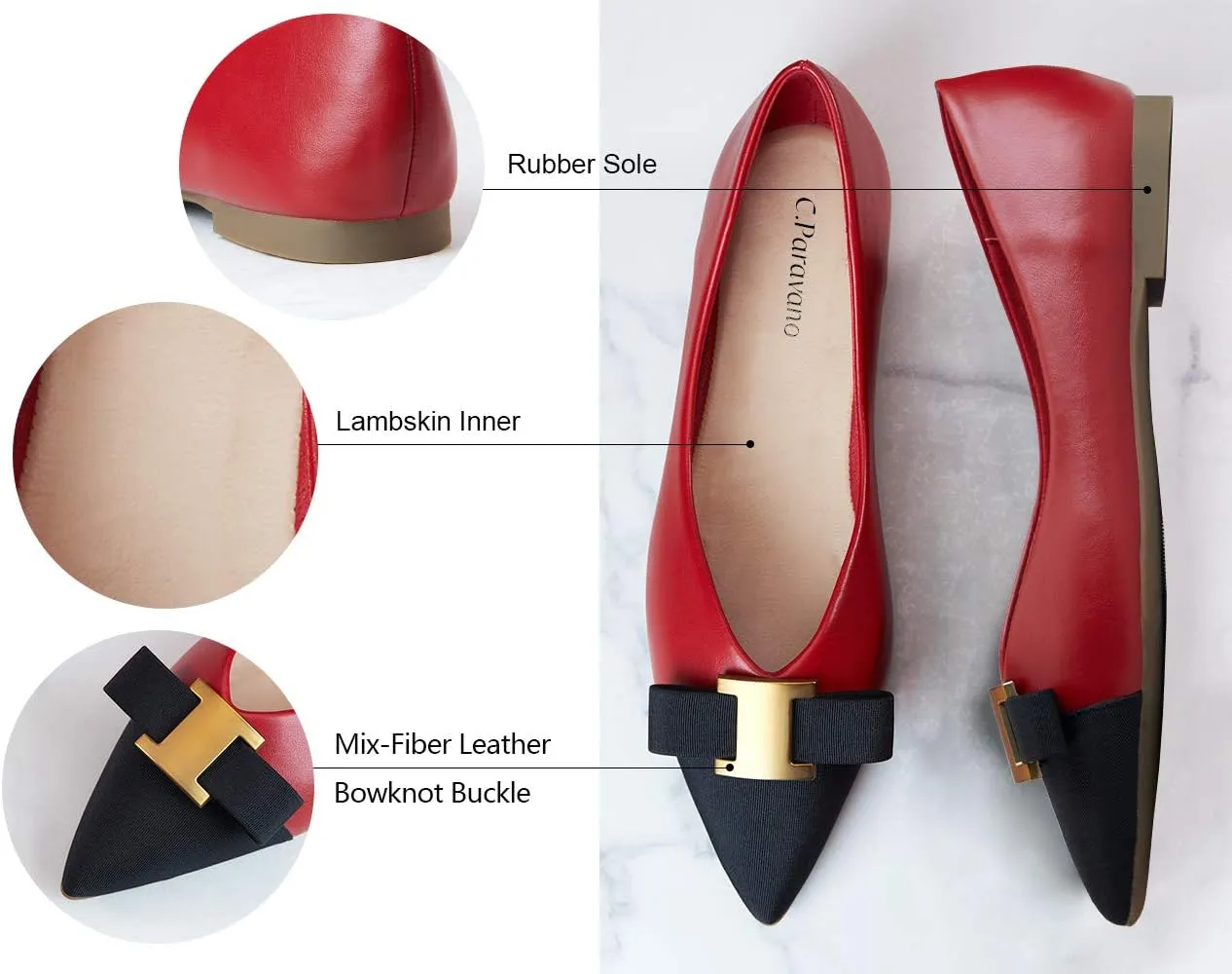 C.Paravano Women’s Flats I Flat for Women Leather I Pointed Toe Flats I Ballet Flats for Women I Slip on Dressy Flats