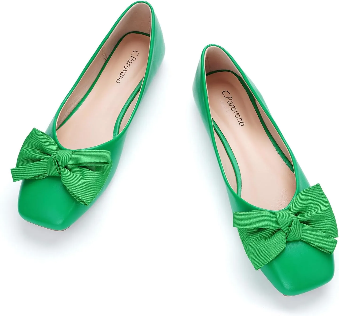 C.Paravano Women's Flats | Square Toe Shoes for Women | Leather Flat Shoes for Women | Slip On Ballet Flats