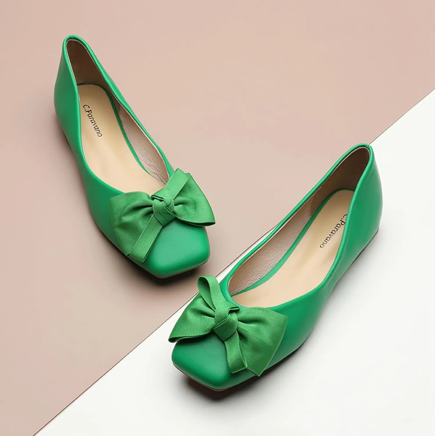 C.Paravano Women's Flats | Square Toe Shoes for Women | Leather Flat Shoes for Women | Slip On Ballet Flats