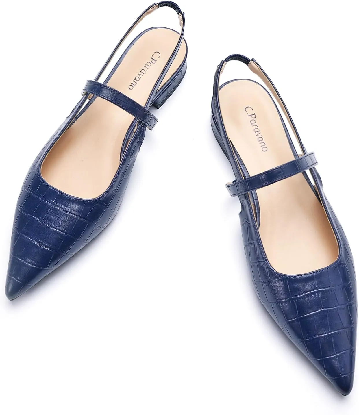 C.Paravano Women's Slingback Flats & Heels - Pointed Toe, Ankle Strap, Comfortable Leather Dress Shoes