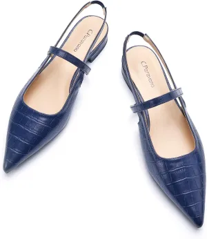 C.Paravano Women's Slingback Flats & Heels - Pointed Toe, Ankle Strap, Comfortable Leather Dress Shoes