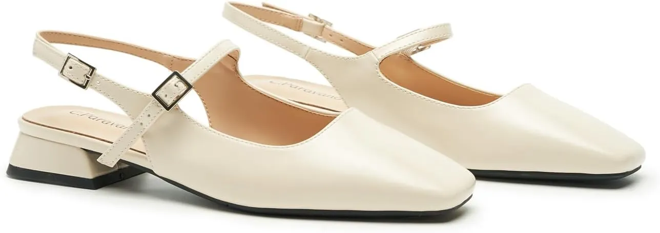 C.Paravano Women's Slingback Flats | Square Toe Slingback Flats for Women | Block Heel Sandals