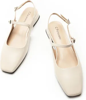 C.Paravano Women's Slingback Flats | Square Toe Slingback Flats for Women | Block Heel Sandals