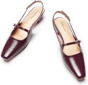 C.Paravano Women's Slingback Small Square Toe Slingback Flats Adjustable Strap Sandals Slip on Casual Slingback Dress Shoes