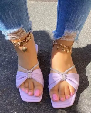 Creamtopmall Square toe bow tie flat slippers