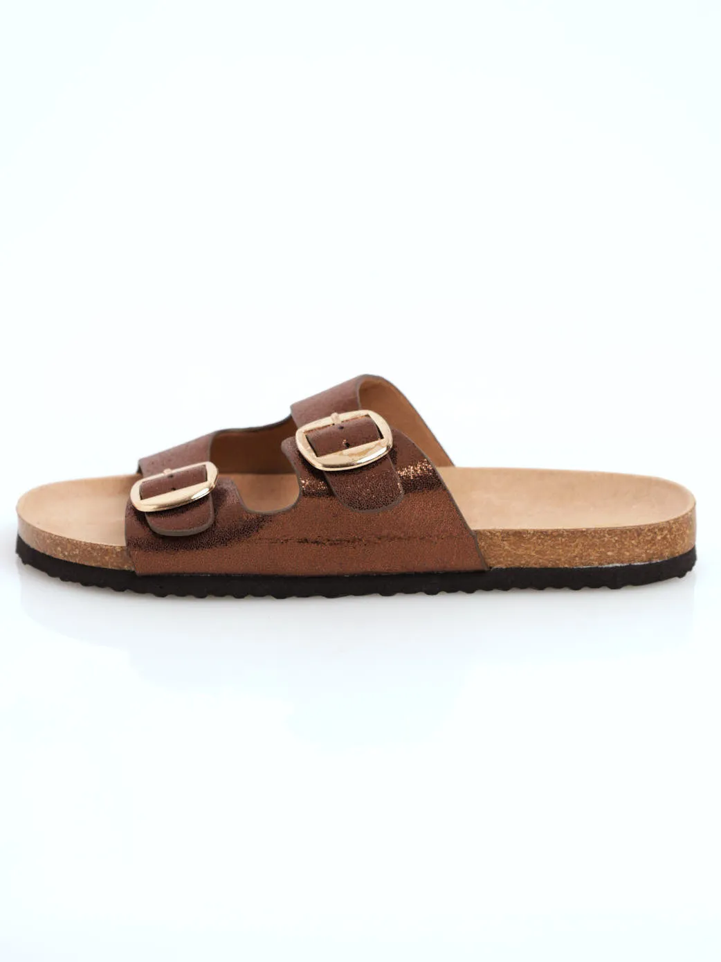 Cross Satin Double Strap Mule Sandal - Bronze