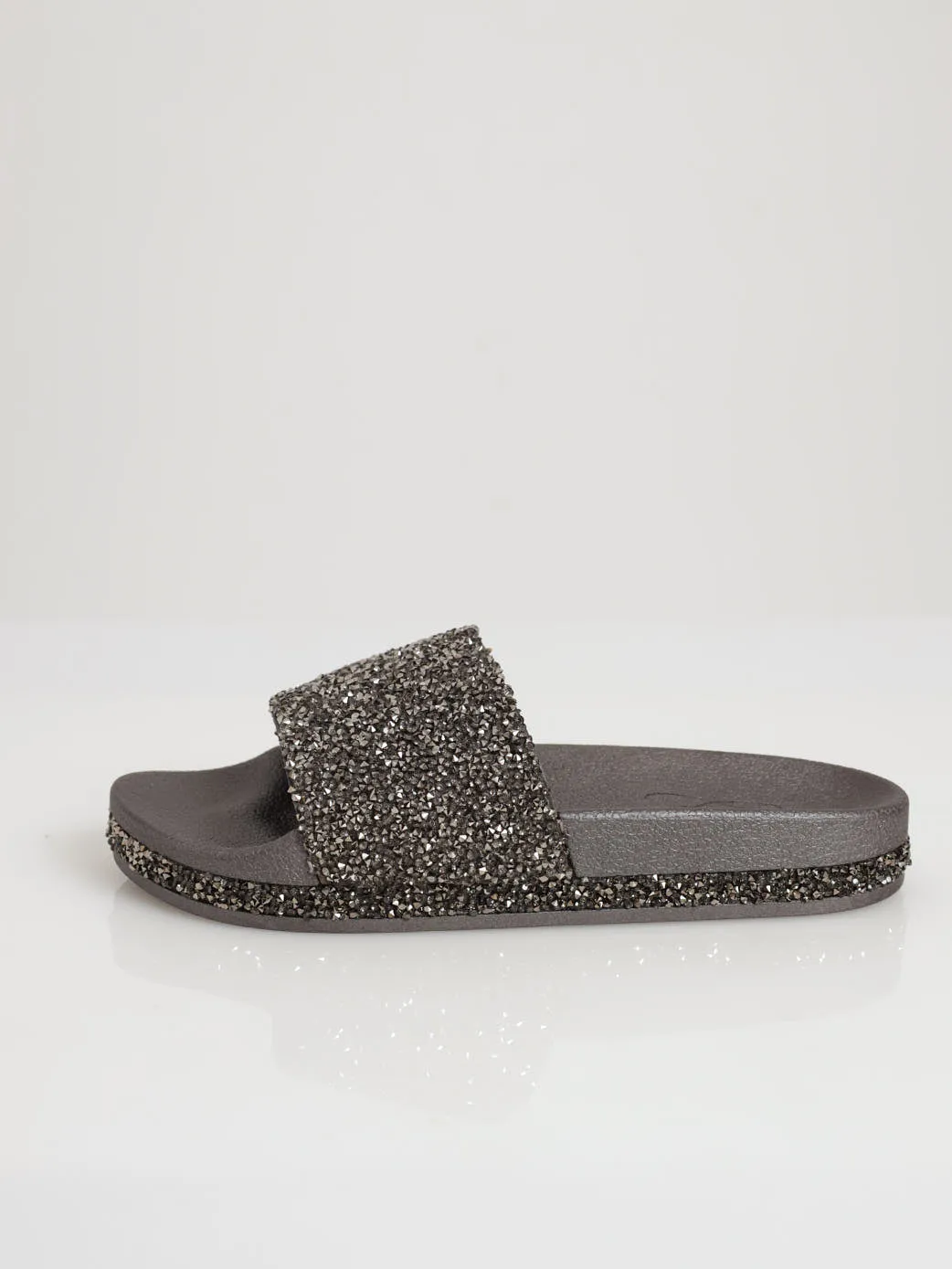 Crystal Bling Moulded Mule Sandal - Gunmetal